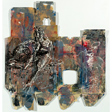 Paul Ulan-Taylor, Mirror Study after de Gheyn's Avarice, mixed media on varnish packaging, 43.6 x 40 cm (17⅛ x 15¾ in), 2017